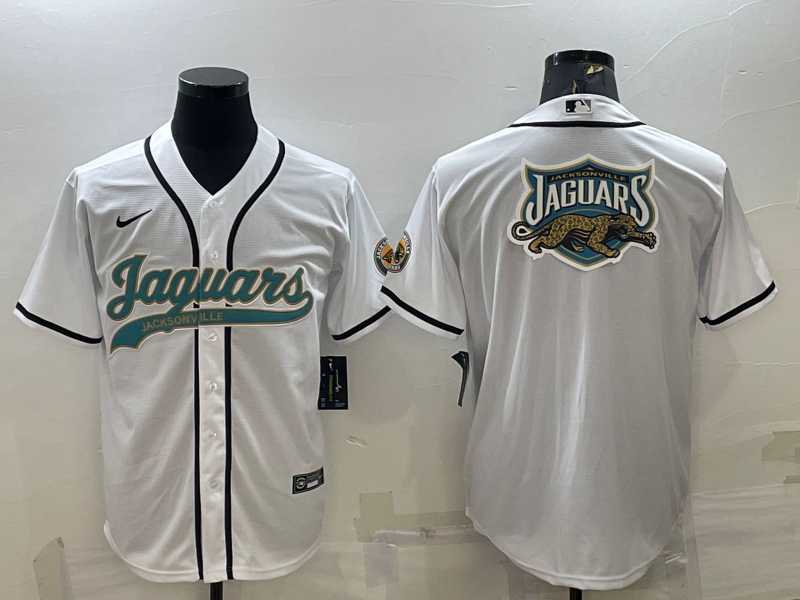 Mens Jacksonville Jaguars White Team Big Logo With Patch Cool Base Stitched Baseball Jersey